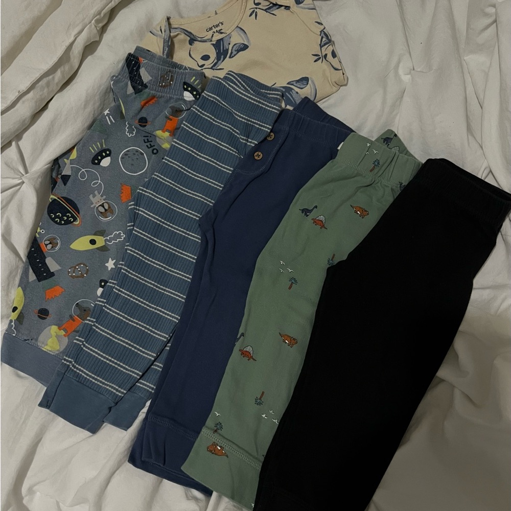 Set of 5 Baby Pants with Fun Patterns + 1 bodysuit